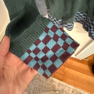 Stussy Green checkered detail 100% cotton sweater